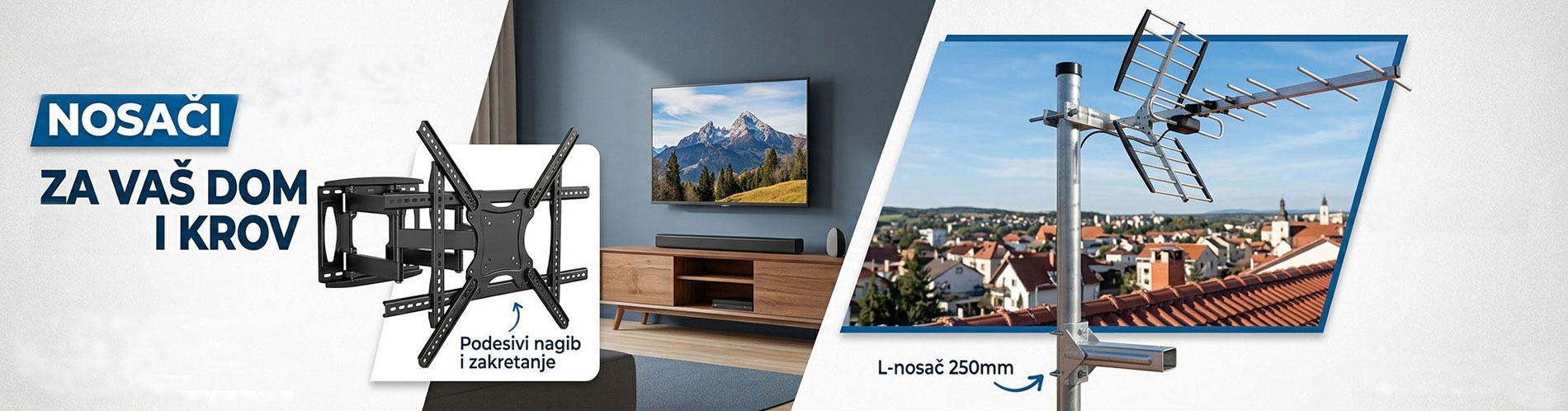 Zidni nosači za TV i antenu, L nosači kompletna montažna oprema