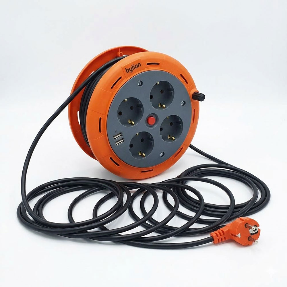 PHE-05310FUSB Kabelska motalica 5m 1mm2 2xUSB