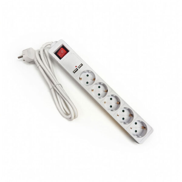 Produžna priključnica 5 utičnica + 2 USB, 1,5 m kabela + prekidač