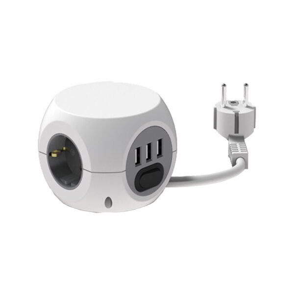 Produžna priključnica Mini Cube 3 utičnice + 3 USB, 1,5 m kabel