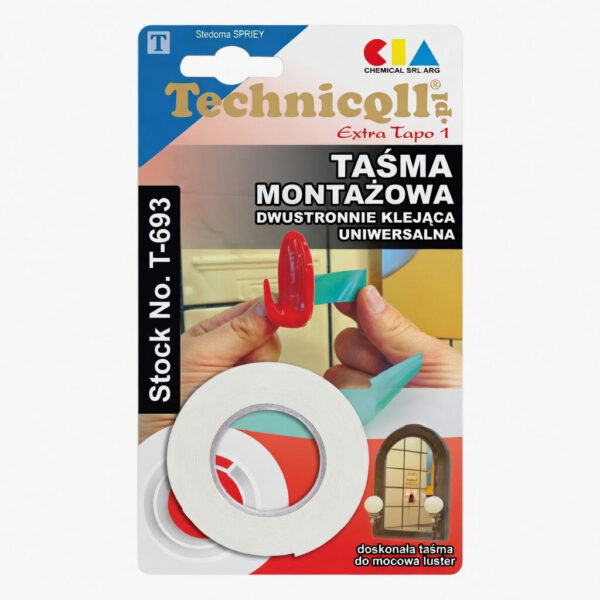 UN16349 Technicqll T-693 dvostrana ljepljiva montažna traka  1,5m/19mm
