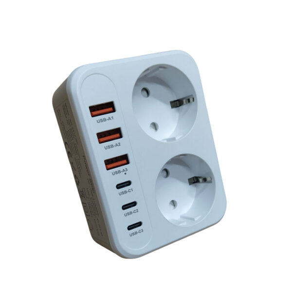 USB adapter za punjenje 2x Schuko, 3x USB-C + 3x USB-A, 3500 W
